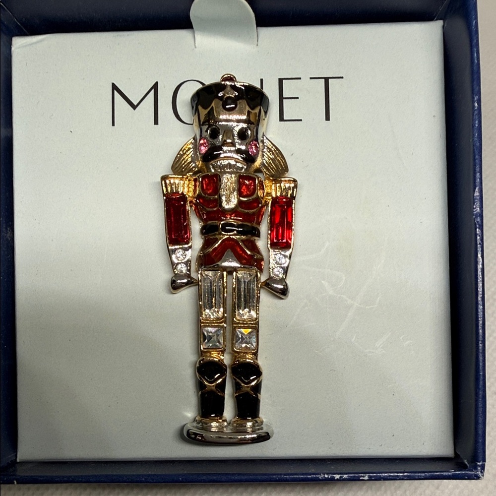 Monet Brooch Vintage Gold and Silver Tone Nutcracker In Original Box